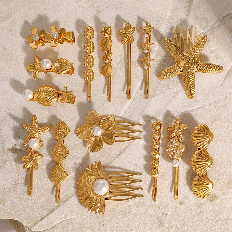 Gold Plated Starfish Seashell Hair Pin Amazon.com : Framendino, 8 Pack Starfish Hair Clips Sea Star  main image 4