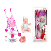 Juego de Cochecito de Vinilo de 12 Pulgadas para Muñecas con Accesorios de Alimentación, Juguete de Empujar para Niños, Juego de Imitación, Aprendizaje Temprano, Regalo para Padres e Hijos