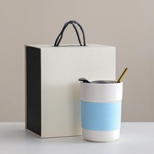 ชุดกล่องของขวัญธุรกิจสำหรับเทศกาล พร้อมแก้วเซรามิกสองชั้นหุ้มซิลิโคน ปลอดภัยสำหรับเครื่องล้างจานและไมโครเวฟ เป็นมิตรกับสิ่งแวดล้อม พร้อมโลโก้สั่งทำได้ - Product Image 4