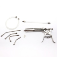 Pistol injektor vaksin hewan hewan ternak, pegangan Pistol dokter hewan peliharaan Pistol bergulir kaca barel Luer kunci 50ml jarum suntik dosis