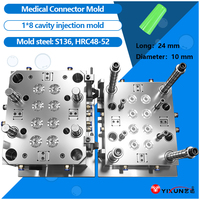 Moule d'injection personnalisé en acier S136 à 8 cavités pour capuchon de poche à urine en PEHD, moule médical à pointe de ferme tenue
