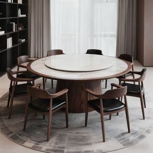 Italian Style Black <b>Walnut</b> Solid Wood <b>Round</b> <b>Dining</b> <b>Table</b> With Rotating Top For Home Restaurant Use - Product Image 3