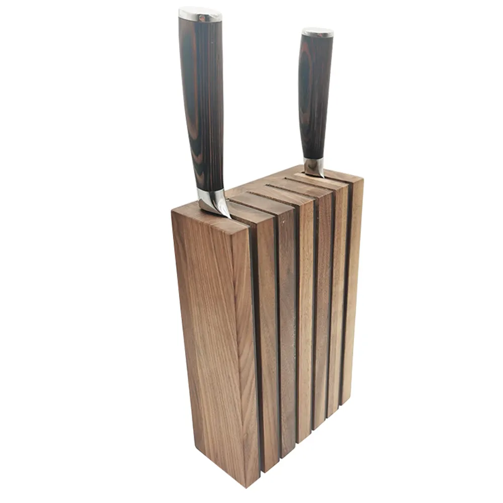 2022 Hot Sale Self Sharpening Wooden Block Stainless Steel Chef Cooking Kitchen Knife Set Walnut Knife Base