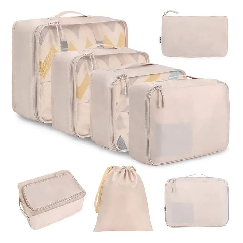Customized printing portable hanging cloth shoes luggage organizer bag set travel packing cubes for suitcases