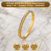Bracelet double jonc unisexe empilable en acier inoxydable plaqué or 18 carats avec motif dentaire en zircon, inaltérable et tendance, idéal comme cadeau