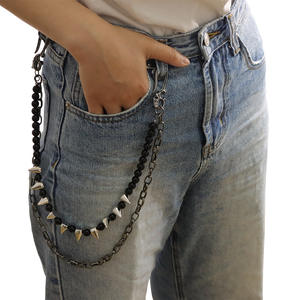 Cadena de cintura de doble capa con cuentas de metal estilo punk para pantalones, cadena corporal de aleación de zinc, moda casual. - Product Image 2