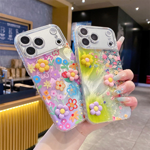 Funda de Teléfono con Flores 3D Arcoíris para iPhone 17 16 15 14 13 Pro Max, con Purpurina, Degradado, Brillante, IMD, DIY, Cubierta Trasera de Cristal para Lente - Product Image 5