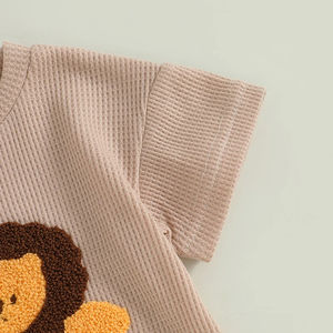 Ensemble d'été pour garçon : Haut à manches courtes col rond brodé lion et <span class=keywords><strong>short</strong></span> à taille élastique - Product Image 3
