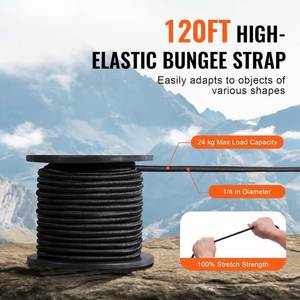 Macrame Cord Roll 1/4 Inch 6mm 120ft 100% Stretch Elastic Braided Coated Rope Kayak Cargo <b>Tarp</b> Camping DIY Crafting Black Heavy - Product Image 3