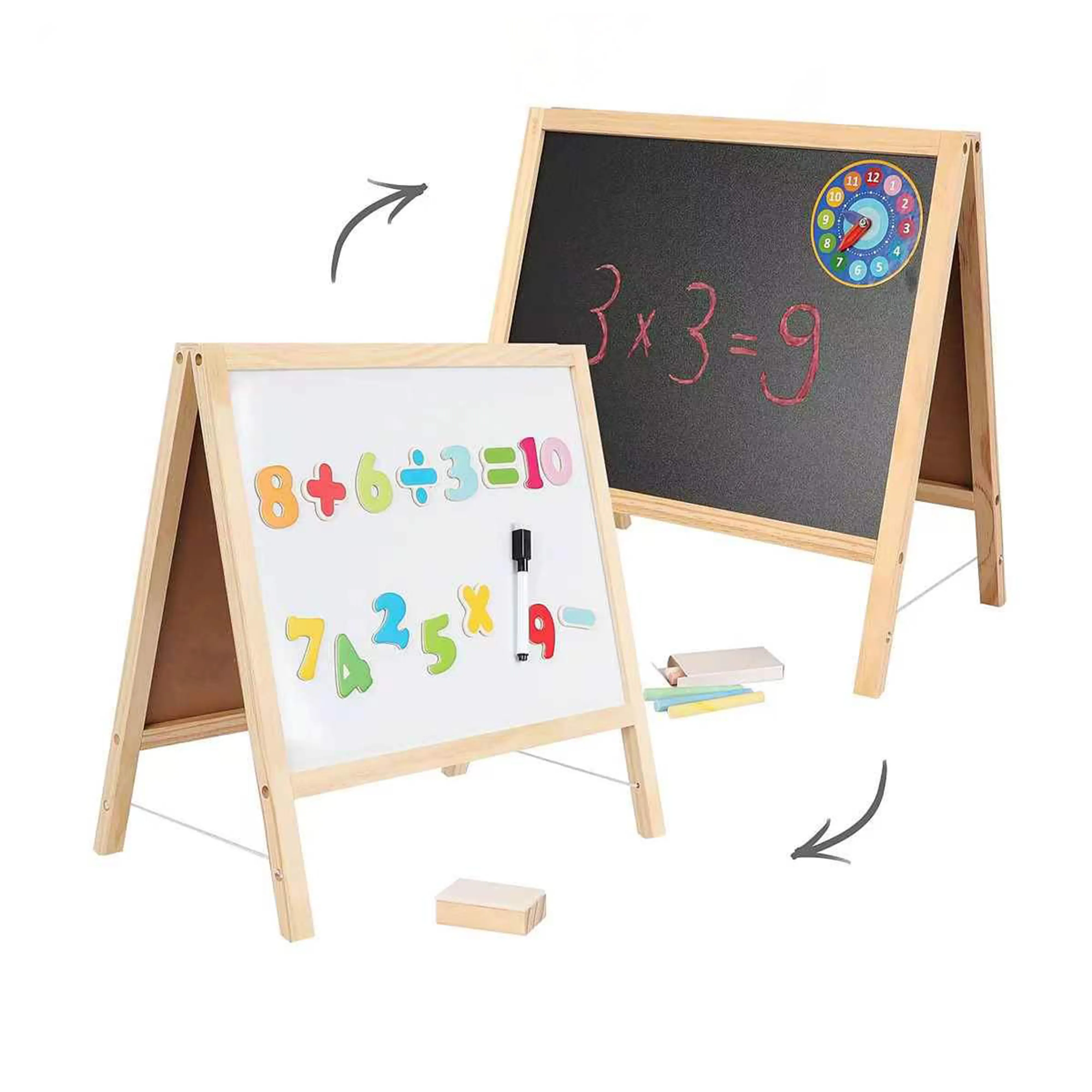 Wood Double Sided Foldable Tabletop Easel Activity Set for Kids Magnetic Erase Whiteboard Chalkboard Toddlers Easel