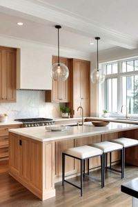 Stunning Modern Warm Wood Minimalist Scandinavain Kitchen Cabinets Sets - Product Image 6