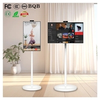 Écran TV intelligent LCD 21,5 pouces alimenté par batterie, caméra interactive portable 1080P avec roues pour magasin de détail, déplacement facile en intérieur