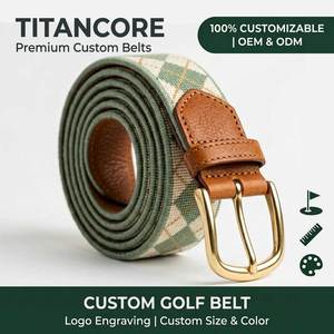 <span class=keywords><strong>Ceinture</strong></span> de golf brodée personnalisée faite à la main en gros, garniture en cuir pleine fleur, boucle en laiton, usine OEM - Product Image 1