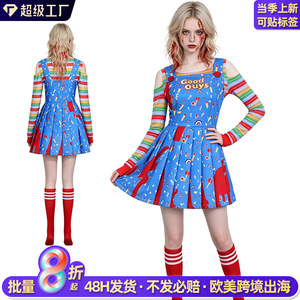 Chucky 2 Cosplay Dress Women Blue Breathable Halloween Costume In Stock - Product Image 4