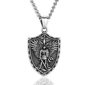 Collier pendentif ange en acier inoxydable 316 plaqué or 14k 18k, style médiéval vintage, résistant à l'eau et inaltérable, pour homme - Product Image 4