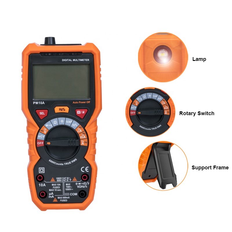 Цифровой мультиметр PM18A, функция True RMS, напряжение 1000 В, 6000 отсчетов, мультиметр с автоматическим выбором диапазона