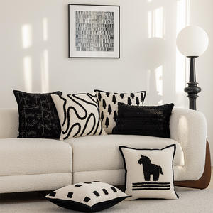 French Style Black Velvet Pillowcase Square Embroidered Chenille <b>Cushion</b> Cover Home Decor 100% Velvet Abstract Geometric Pattern - Product Image 5