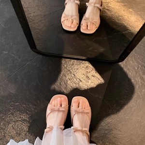 Sandales compensées pour femmes en peau de mouton doublée, bout rond, nœud français, bout ouvert, grande taille, pour l'extérieur - Product Image 3