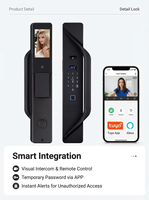 Cerradura Inteligente WiFi Biométrica 7 en 1 de Alta Gama Tuya, Almacenamiento en la Nube, Compatible con Alexa, Batería de 4200 mAh, Identificación Facial 3D, Seguridad para el Hogar de Madera