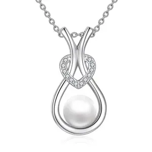 Bridal Single Freshwater Cultured Pearl 925 Sterling Silver Cute Big Heart Pendant Necklace