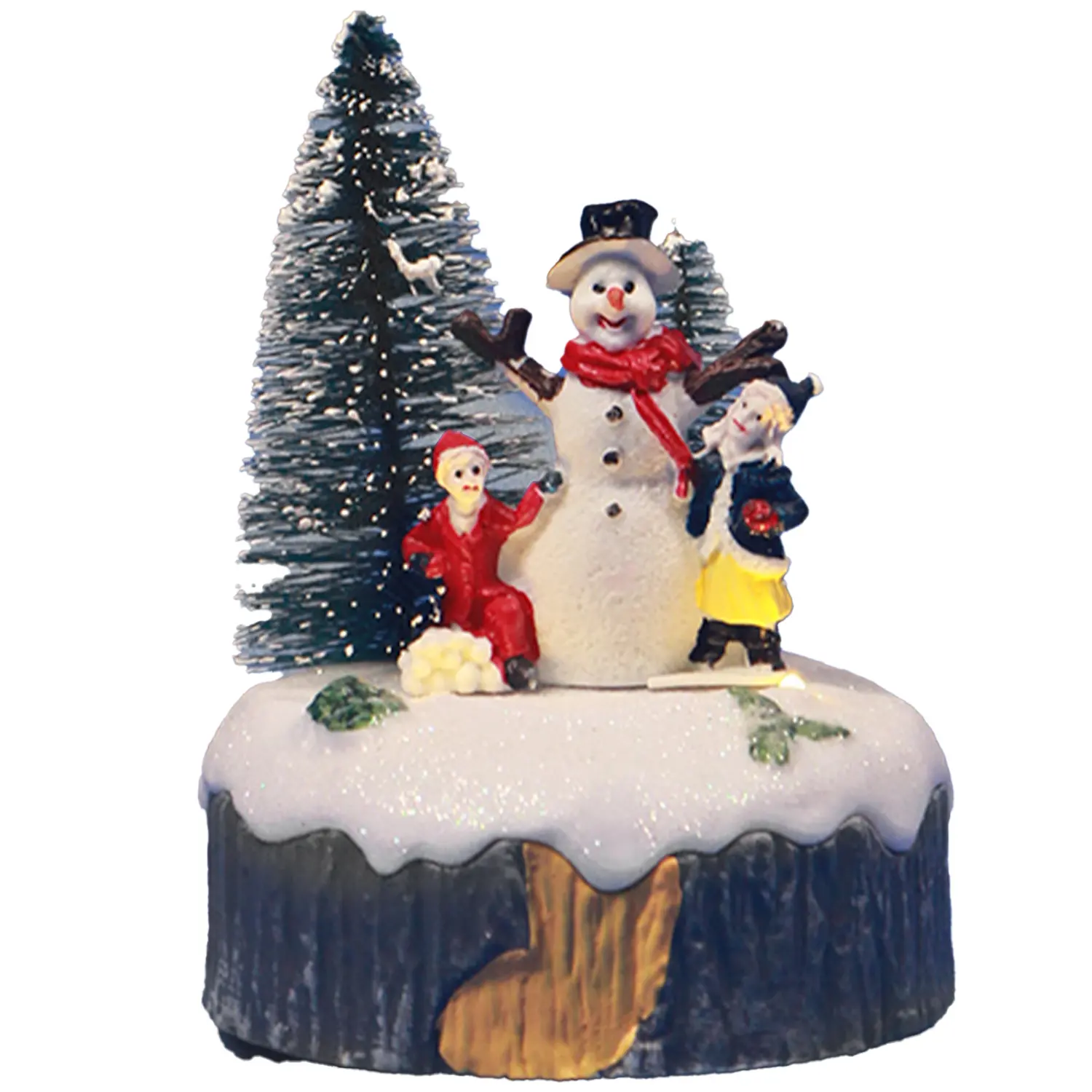 動くギフトが付いているアニメーションされたポリレジンのクリスマスLEDの村モデルクリスマスの村サンタのクリスマスツリーのギフトの木の切り株Navidad