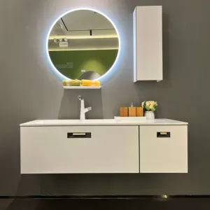 Ustom-armario de pared inteligente impermeable, mueble de baño con montaje en pared, color blanco
