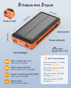 แบตเตอรี่สำรองพลังงานแสงอาทิตย์ Ce Fcc Rohs Ip66 กันน้ำ 30000 มิลลิแอมป์ชั่วโมง <span class=keywords><strong>Mi</strong></span> Wireless Charger  3 พอร์ต USB - Product Image 2