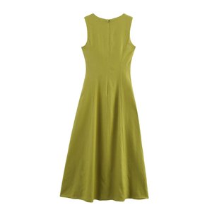 MYST&ZA Vêtements pour Femmes Été 2025 Nouveau Style <span class=keywords><strong>Robe</strong></span> <span class=keywords><strong>Midi</strong></span> en <span class=keywords><strong>Lin</strong></span> Sans Manches à Col Carré Tendance, Simple et Polyvalente 6962030 - Product Image 6