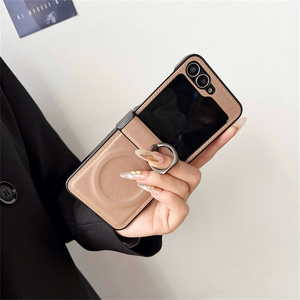 2025 Leather Bracket Case for Samsung <strong>Z</strong> Flip 6 5 4 3 ZFlip4 5 Magnetic Ring <strong>Holder</strong> Stand Shockproof Solid Color Cover - Product Image 3