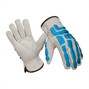 Guantes de Trabajo Resistentes a Impactos para Mecánicos, Cuero de Cabra Blanco, Dorso de Goma TPR Verde, para Trabajos de Construcción - Product Image 6