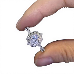Luxury 925 <b>Sterling</b> <b>Silver</b> Rhodium Plated Engagement <b>Ring</b> 1CT Oval VVS D Color Moissanite Flower Designed Prong <b>Set</b> Bands for - Product Image 3