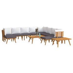 Ensemble de salon de jardin en teck pour 10 personnes, mobilier d'extérieur, style mid-century moderne, structure en bois résistant aux intempéries - Product Image 1