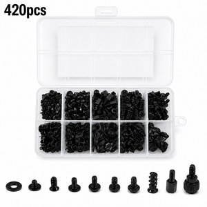 Kit d'Assortiment de 420 Vis à Tête Plate Hexagonale Noire, Vis de Réparation pour Ordinateur, Électronique, Ordinateur Portable, Plaqué Zinc - Product Image 1