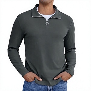<b>Men</b> Quarter <b>Zip</b> Solid Knitted Long Sleeve Pullover Casual Regular Fit Breathable Polyester <b>Top</b> Autumn Wear - Product Image 1