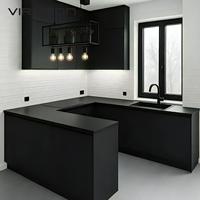 Ensemble d'armoires de cuisine modernes en bois contreplaqué et MDF, design 48 heures, personnalisé, en forme de U, avec îlot central en contreplaqué, fabriqué en Chine