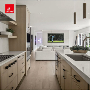 Alland Custom Nordic Solid White Oak Kitchen <strong>Cabinets</strong> <strong>With</strong> Upper <strong>Wall</strong> <strong>Cabinet</strong> and Marble Top Island Open Kitchen Handle Cupboard - Product Image 1