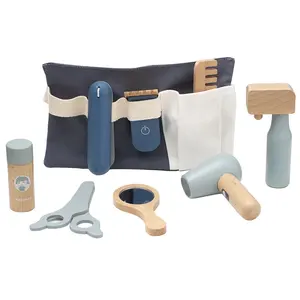 Hot Selling Baby Wooden Barber Bag Role Play Set Hair Cutting Kit Educational Pretend Play Toys For Kids