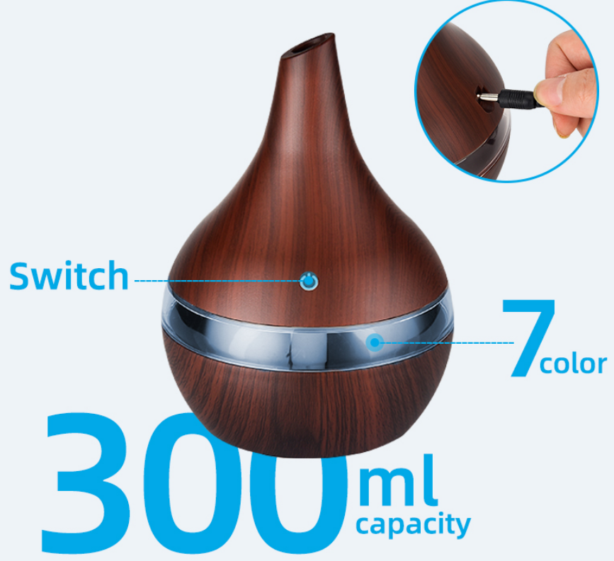 300ml USB Diffuser Aroma Essential Oil Car Air Humidifier Ultrasonic Colorful LED Night light Cool Mist for Home Office Car