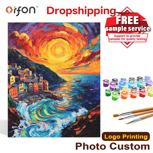 Kit Pittura a Numeri Fai da Te per Adulti, Tema Costiero Cinque Terre, Pittura ad Olio Acrilico su Tela, Decorazione Murale per la Casa, Vendita all'Ingrosso - Product Image 1