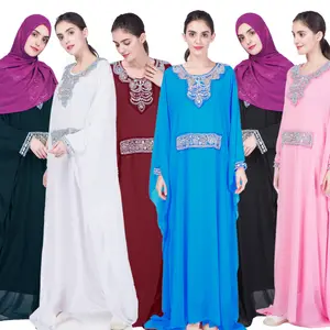 2024 Groothandel Hoge Kwaliteit Elegante Pure Zijde Losse Club Wear Mini Dubai Gebed Moslim Vrouwen Feest Jurk Abaya