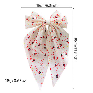 Christmas Print Fabric Big <b>Bow</b> Hair <b>Clip</b> Long Ribbon Tail Barrette Holiday Women Hair Accessory - Product Image 2