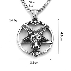 Collier pendentif en acier inoxydable avec pentagramme et crâne de chèvre, bijoux à thème pour hommes, accessoire de mode - Product Image 5