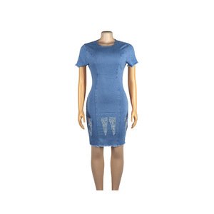 <b>Explosive</b> Models Short Sleeve Solid <b>Color</b> Bodycon Daily Life Denim Short Summer Dresses - Product Image 4