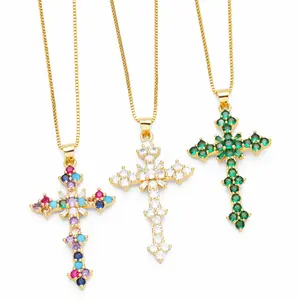 2024 Hot Selling Spiritual Specifications Low Price Gold Plated Zirconia Cross Pendant Necklace Jewelry For Men