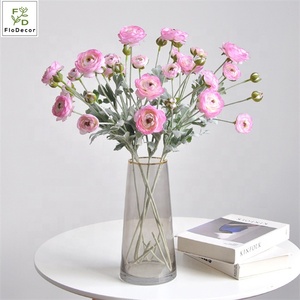 Nuovo Arrivo in Offerta Speciale <span class=keywords><strong>Ranuncolo</strong></span> di Seta a 6 Boccioli con Stelo Floccato Rosa Tè Chiaro Artificiale - Product Image 3