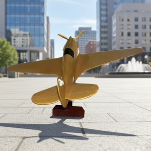 งานประติมากรรมเรซิ่นเครื่องบินขนาดใหญ่แบบกำหนดเอง รูปปั้นเครื่องบินไฟเบอร์กลาสสีทองสมจริงสำหรับจัดแสดง รุ่นต่างๆ งานฝีมือโลหะ - Product Image 1