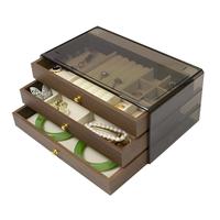 Boîte de rangement à bijoux personnalisée avec 3 tiroirs coulissants, rouleaux à bagues et plateaux organisateurs de bijoux amovibles pour la vente en gros et au détail