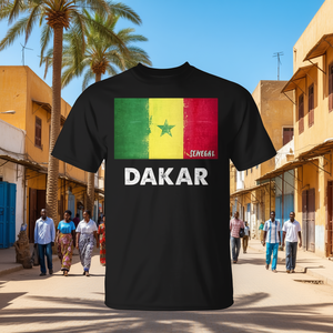 Camiseta Negra con la Bandera de Dakar, Senegal, Cuello Redondo, Manga Corta, Promocional para Hombre - Product Image 2