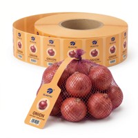 Vente en gros usine : Rouleau d'étiquettes en plastique pour fruits, forme haltère et nœud papillon, avec logo personnalisé, pour sacs filets à fruits