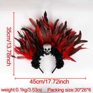Diadema de Plumas con Calavera Personalizada para el Día de Muertos, Diadema Gótica para Halloween, Carnaval, Festival, Disfraz de Mascarada - Product Image 4